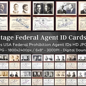 Vintage 1920s USA Federal Prohibition Agent Identity Cards HD Image V2 | Government Photo ID Junk Journal Ephemera Bundle | Digital Download