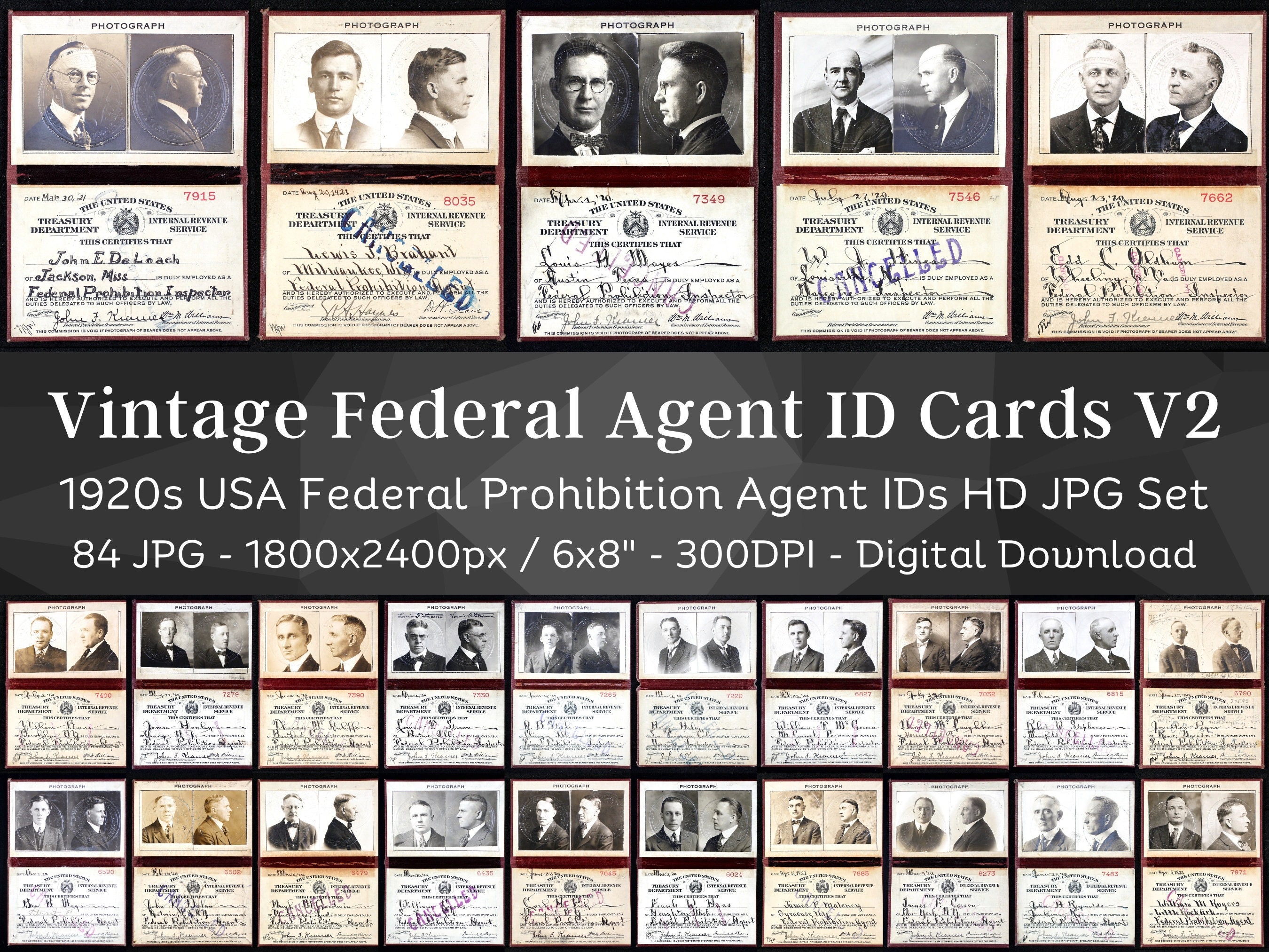 Vintage 1920s USA Federal Prohibition Agent Identity Cards HD