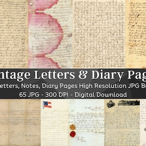 65 Vintage Handwritten Letters & Notes | Paper Bundle | Old Digital Paper Kit | Printable Ephemera | Digital Handwriting | Instant Download