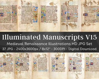 Illuminated Manuscript 37 Medieval Renaissance Religious Illustrations V15 | Vintage Gothic Printable Junk Journal Pages | Instant Download