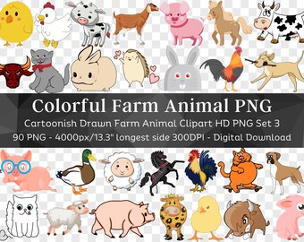 48 Png, Farm Animals Clipart PNG, Cute Cow Pig Sheep Chicken Horse Goat ...