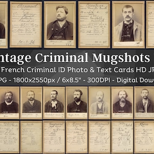 104 Vintage 1890s French Mugshots HD Image V3 | Prison Mugshot Criminal Photos | Macabre, Mystery, Gothic, Halloween Theme Digital Download