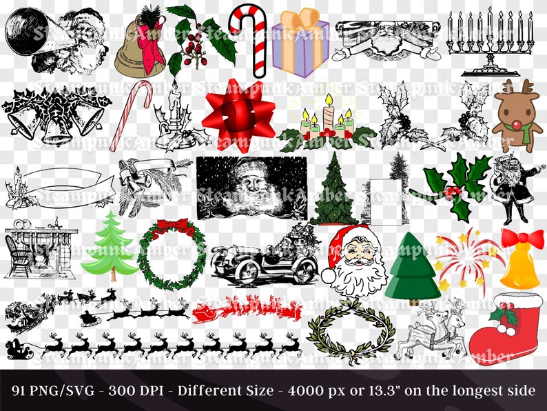 Christmas Clipart 91 PNG & SVG Bundle| Santa Claus Reindeer Gift Tree ...