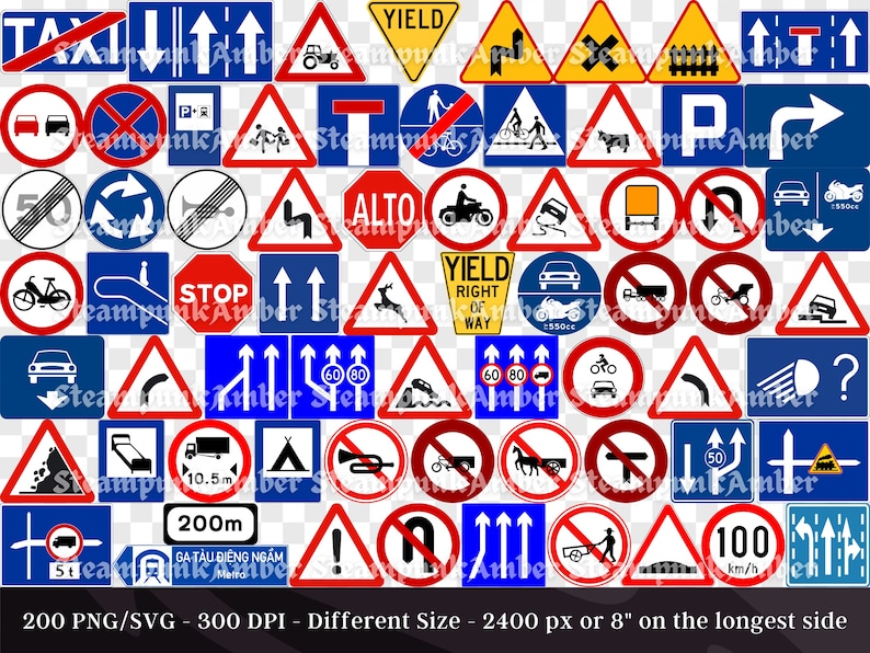 200 Traffic Signs PNG & SVG Set 3 | Individual Street Signs Clipart ...