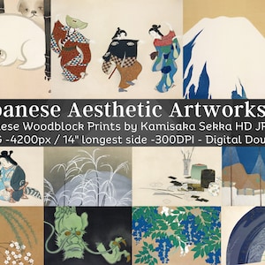 Kamisaka Sekka Japanese Minimalist Woodblock Print Artwork 40 HQ Digital Illustrations V1 | Vintage Japan Painting Antique Oriental Decor