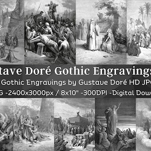 Gustave Doré Dark Gothic Engravings 36 Digital Images V3 | Dark Academia Moody Home Wall Art Decor | Vulgate Bible Divine Comedy Fairy Tales