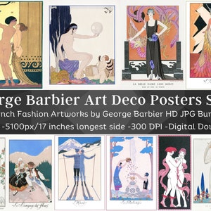 George Barbier Obras de arte art déco francesas y carteles de moda Set 5/ 34 JPG HQ Paquete de imágenes digitales/ Colección de arte de pared de la década de 1920/ Descarga instantánea