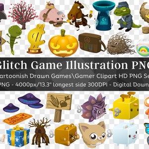 Glitch Game Illustration 101 PNG Bundle | Gamer Kid Clipart PNG| Alchemy, Creatures, Cubimal Animal, Cartoon Character Art| Digital Download