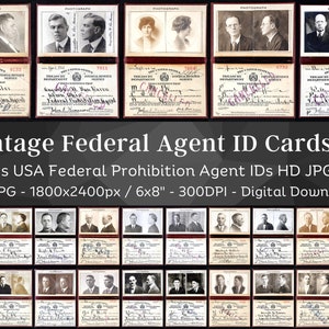 Vintage 1920s USA Federal Prohibition Agent Identity Cards HD Image V1 | Government Photo ID Junk Journal Ephemera Bundle | Digital Download