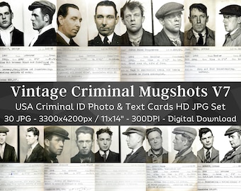 30 Vintage USA Criminal Mugshots HD Image V7 | Prison Mugshot Criminal Photos | Gothic, Mystery, Macabre, Halloween Theme Digital Download