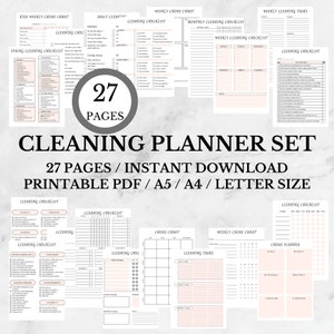 Cleaning Planner Printable | House Management Pdf | Household Planner Bundle | Weekly Chores Checklist| Monthly Cleaning Chart| Letter A4 A5