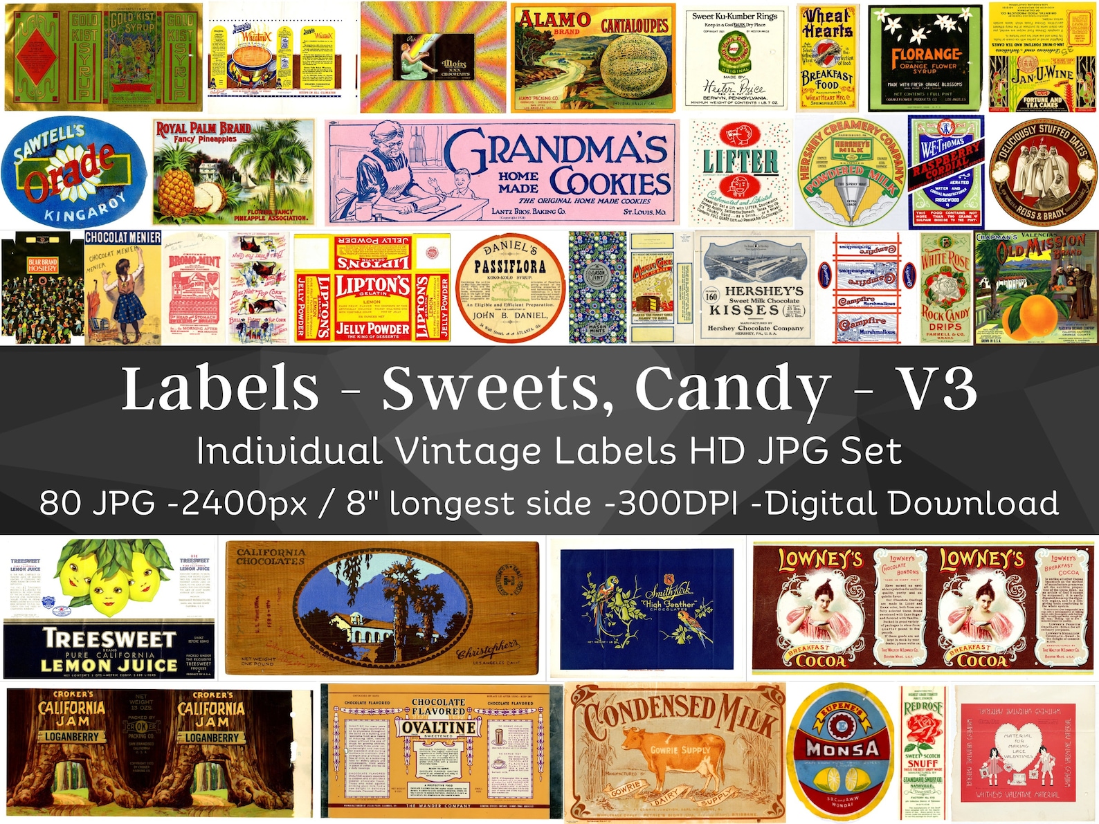 Vintage Sweets Labels Kit 80 HQ Digital JPG Bundle 3| Retro Candy Label ...