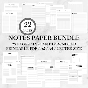 Notes Paper Bundle PDF | College Ruled Paper | Notebook Journal | Cornell Notes Paper Printable | Student Note | Note Taking | Letter A4 A5