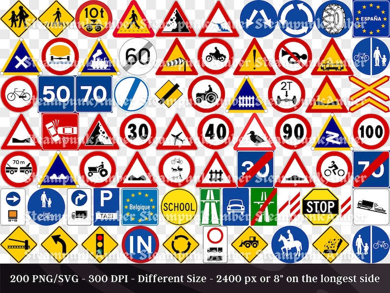 200 Traffic Signs PNG & SVG Set 1 | Individual Street Signs Clipart ...