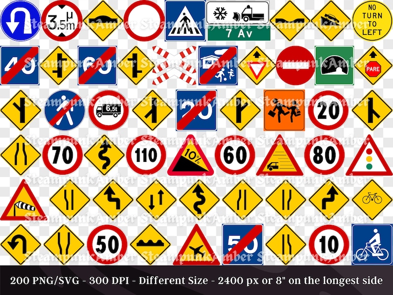 200 Traffic Signs PNG & SVG Set 1 | Individual Street Signs Clipart ...