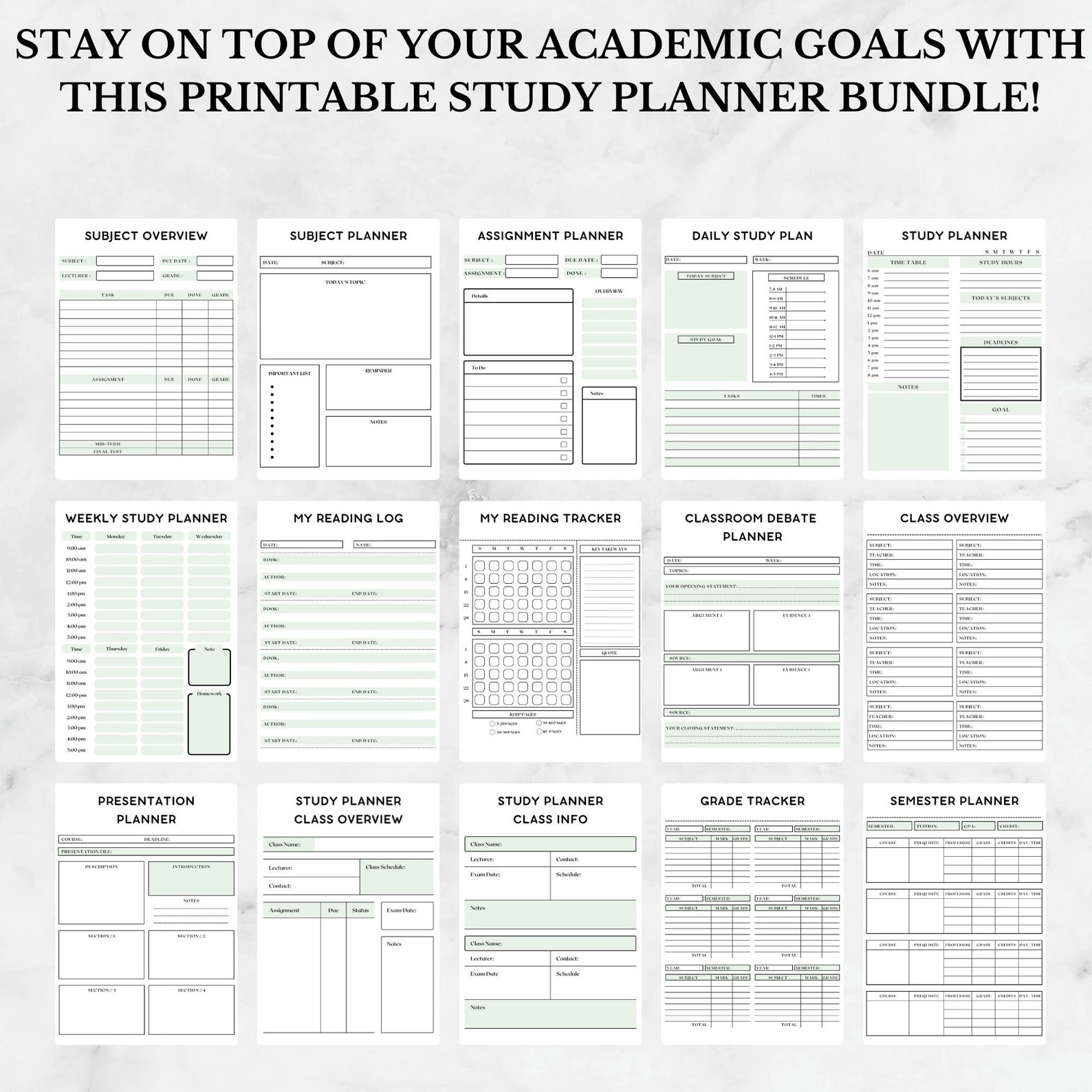 Student Planner Printable College Student Planner High School Planner ...