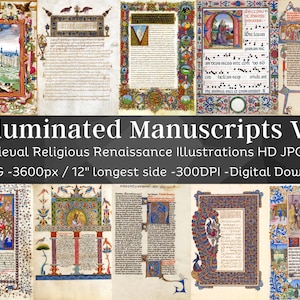 Illuminated Manuscript 36 Medieval Religious Renaissance Illustrations V4 | Gothic Vintage Printable Junk Journal Pages | Instant Download