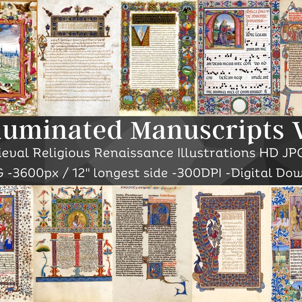 Illuminated Manuscript 36 Medieval Religious Renaissance Illustrations V4 | Gothic Vintage Printable Junk Journal Pages | Instant Download