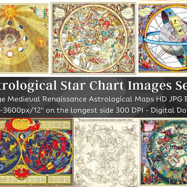 Astrological Star Chart Images | 32 HQ Digital Image Bundle 3 | Constellations Zodiac| Medieval Renaissance Maps| Instant Download| Com. Use