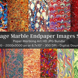 Vintage Decorative Marbling Art Bundle Set 3 / 43 Antique Marbled Digital Papers / Junk Journal Kit / Scrapbook / Book Endpapers / Comm. Utilizzo
