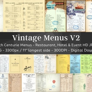 42 illustrations de menu anciennes V2 | Kit numérique pour dîner et carte des vins pour restaurant | Hôtel, café, menus de gala Ephemera| Téléchargement instantané