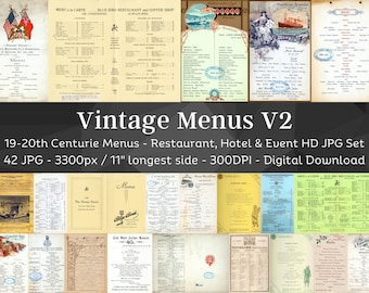 42 illustrations de menu anciennes V2 | Kit numérique pour dîner et carte des vins pour restaurant | Hôtel, café, menus de gala Ephemera| Téléchargement instantané