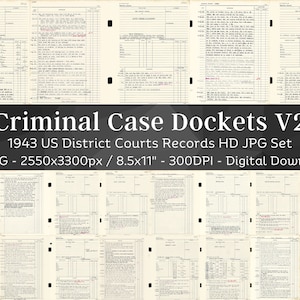 83 Vintage Criminal Court Docket Junk Journal Kit HD Image V2 | Printable True Crime Ephemera | Criminal Files Scrapbook | Digital Download