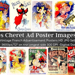 Jules Cheret Vintage French Ad Poster Images Set 2 | 32 HQ Digital JPG Bundle| Antique Art Nouveau Ads Wall Art Collection| Instant Download