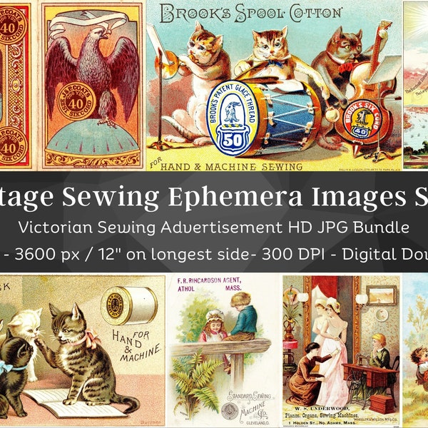 Sewing Ephemera Images Set 2 | 38 HQ Digital Image Bundle| Vintage Victorian Advertisement Clipart| Thread Labels| Instant Download| Com.Use