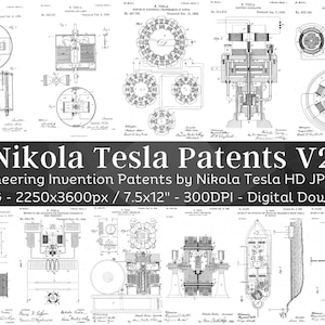 Puede incluir: Un conjunto de 81 imágenes digitales en blanco y negro de patentes de invención de ingeniería de Nikola Tesla. Las imágenes son de alta resolución y miden 19,05 cm por 30,48 cm. Las imágenes son aptas para imprimir o usar digitalmente.