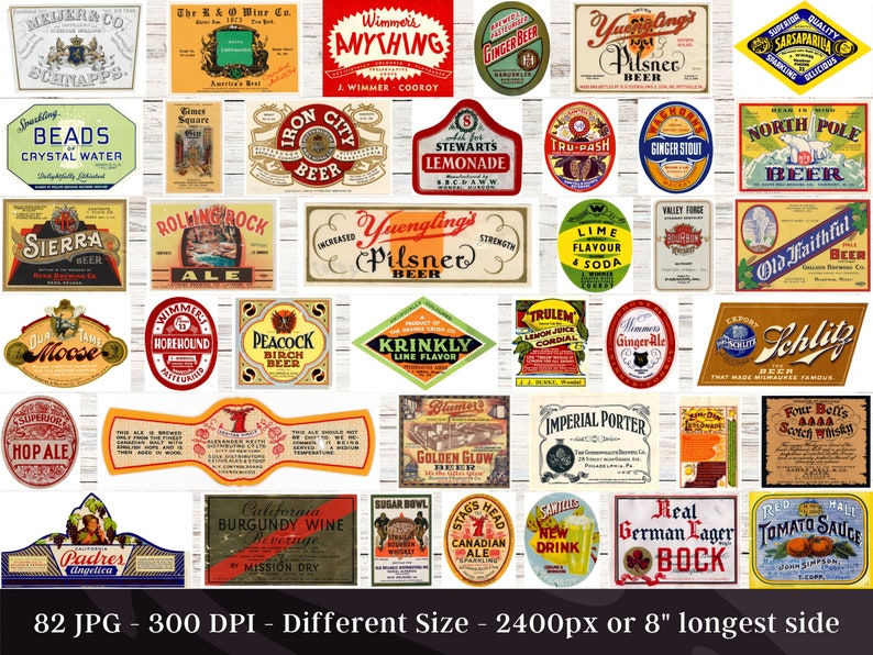Vintage Beverage Labels Kit 82 HQ Digital JPG Bundle 2 | Retro Drink Bottle Label | Alcohol & Non Alcoholic Drink Labels | Instant Download bild 2