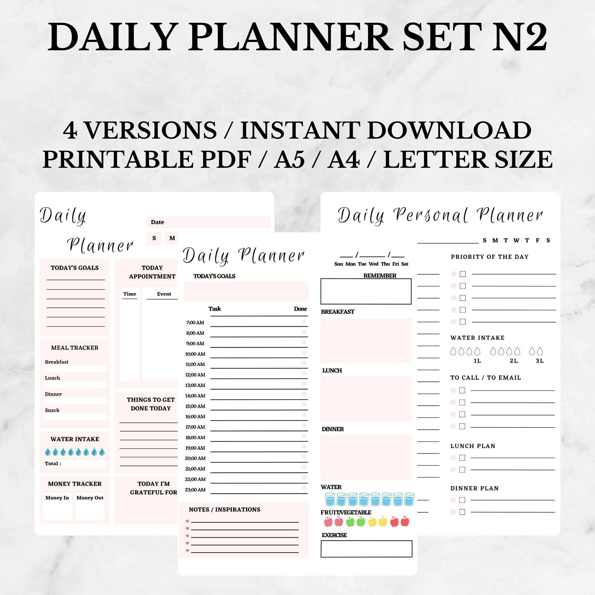 Daily Planner Printable Everyday Planner Hour Daily Etsy