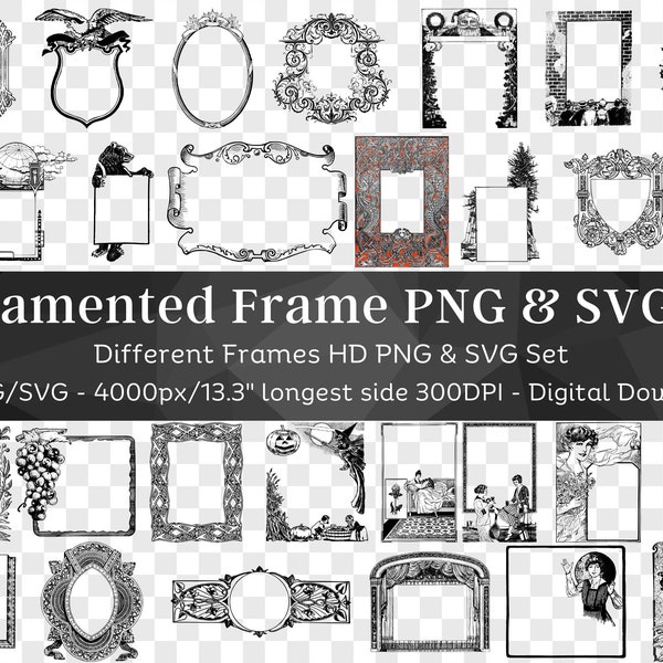 Frame Border Illustrations 31 SVG & PNG Bundle V2| Ornate Frame svg| Botanical Frame svg| Christmas Frame svg| Art Nouveau| Mirror Frame svg