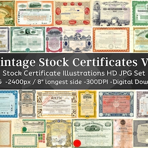 61 illustrations vintage de certificats boursiers V3 | Documents obligataires et actions des années 1800-1900 | Éphémères pour journaux indésirables | Téléchargement instantané