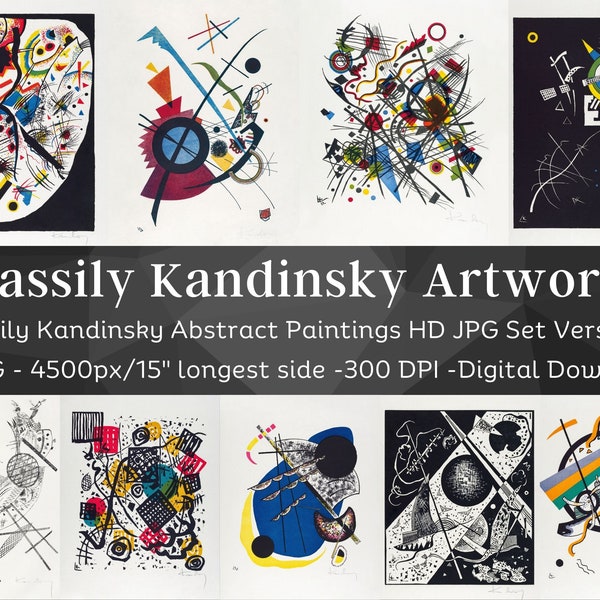 Wassily Kandinsky Abstract Geometric Artworks | 17 HQ Digital Image Bundle Printable Paintings | Modern Wall Art Collection| Small World Set