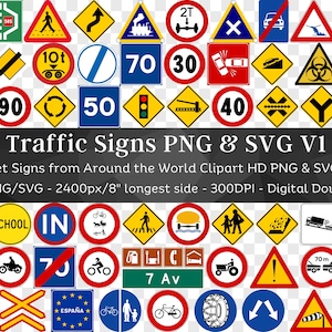 200 segnali stradali PNG e SVG Set 1 / Clipart individuali dei segnali stradali / Segnaletica stradale Disegni sublimati delle decalcomanie per auto / Download istantaneo Com. Utilizzo