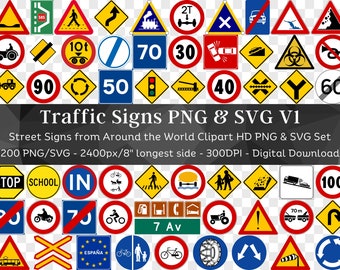 200 Traffic Signs PNG & SVG Set 1 | Individual Street Signs Clipart | Road Signage Car Decal Sublimate Designs | Instant Download Com. Use