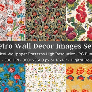 Retro Blumen Tapeten | 18 Digitale Vintage Wallpapers | Alte rustikale Tapete Textur | Scrapbook, Hintergrund | Sofort Download