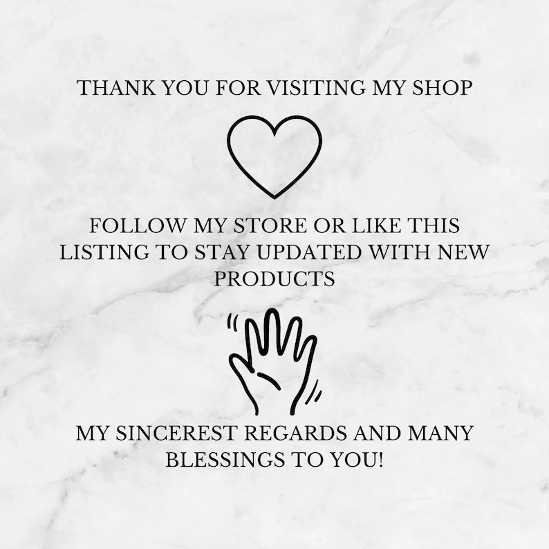 Puede incluir: Gracias por visitar mi tienda. Sigue mi tienda o dale me gusta a esta publicaci&oacute;n para mantenerte actualizado con los nuevos productos. Mis m&aacute;s sinceros saludos y muchas bendiciones!