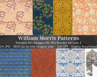24 William Morris Pattern Bundle 3 / Vintage Pattern / HQ Image Bundle Imprimible Wall Art Classic / Descarga digital instantánea / Uso comercial