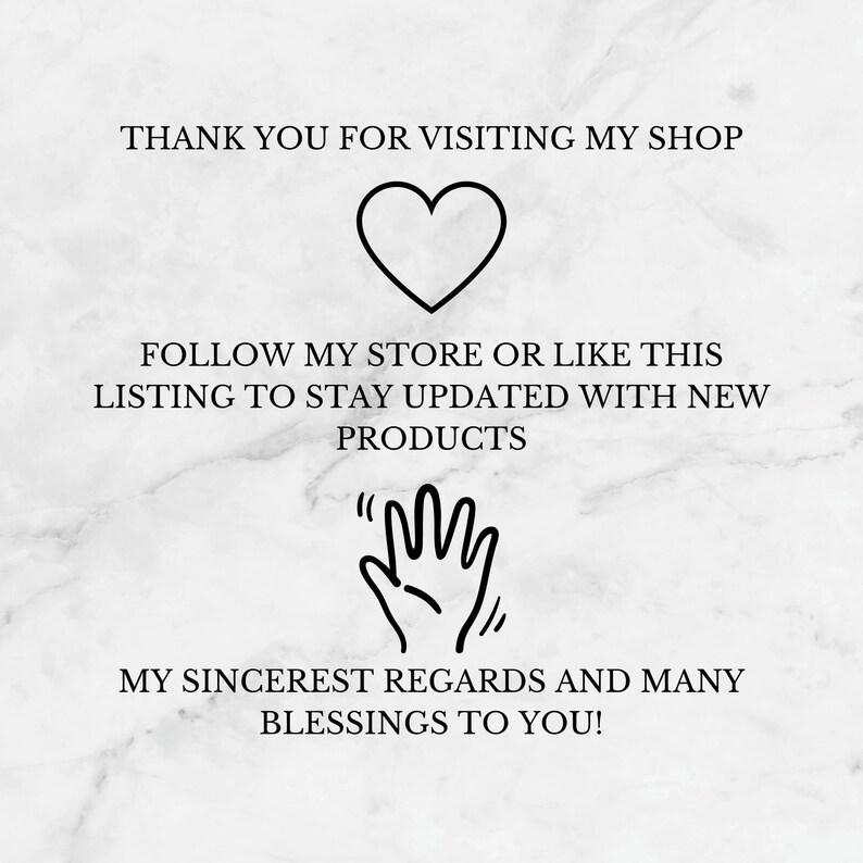 May include: Thank you for visiting my shop. Follow my store or like this listing to stay updated with new products. My sincerest regards and many blessings to you!