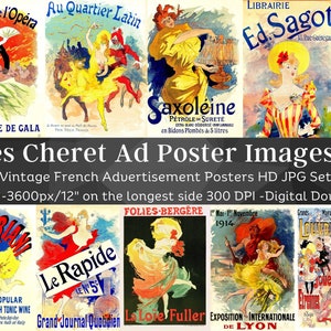 Jules Cheret Vintage French Ad Poster Images Set 3 | 32 HQ Digital JPG Bundle| Antique Art Nouveau Ads Wall Art Collection| Instant Download
