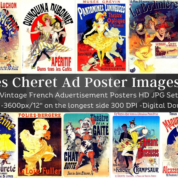 Jules Cheret Vintage French Ad Poster Images Set 4 | 32 HQ Digital JPG Bundle| Antique Art Nouveau Ads Wall Art Collection| Instant Download