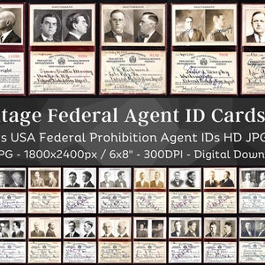 Vintage jaren 20 VS Federale Prohibition Agent Identiteitskaarten HD Afbeelding V5 | Overheid Foto-ID Junk Journal Ephemera Bundel | Digitale Download