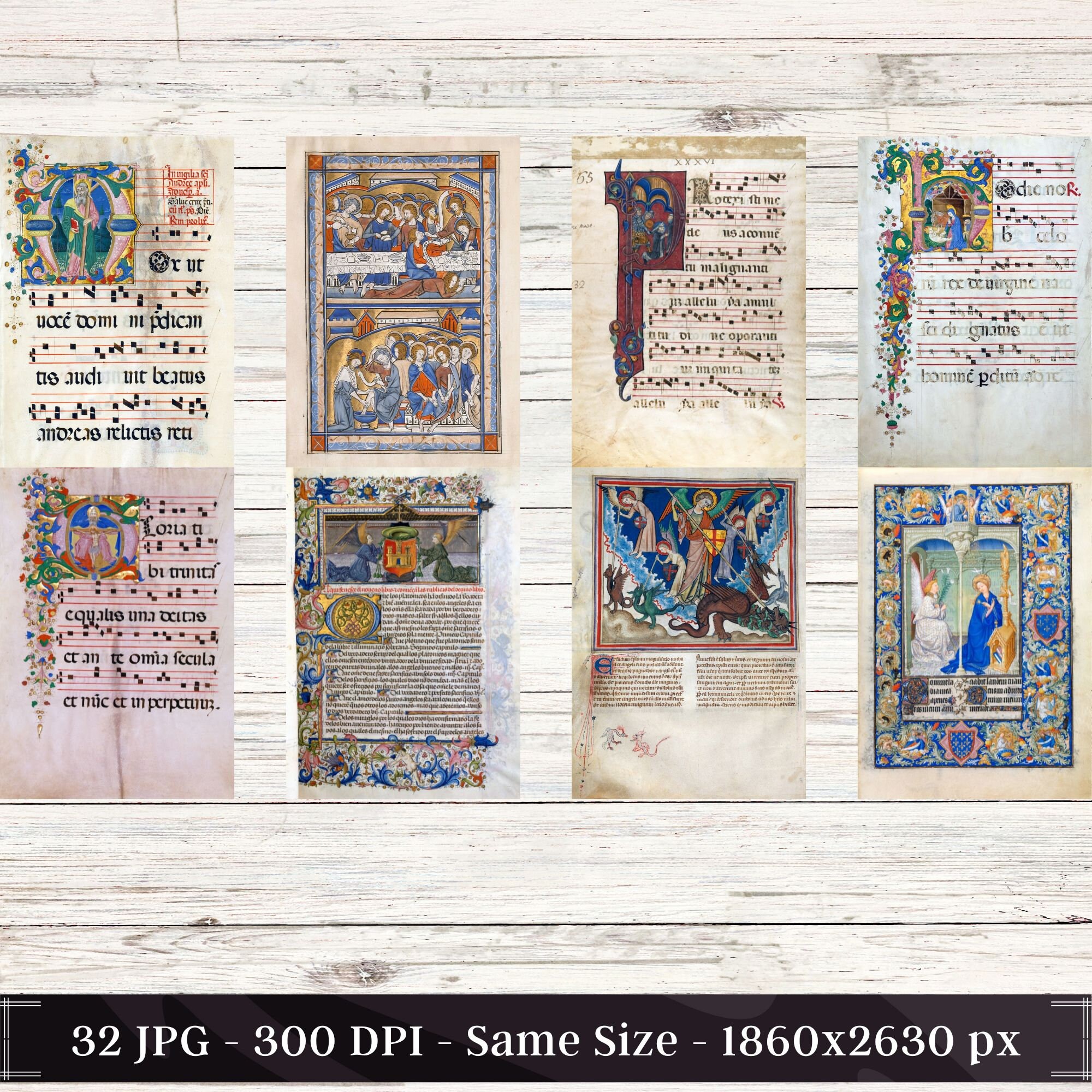 32 Illuminated Manuscripts Pages | Medieval Junk Journal | Book of ...