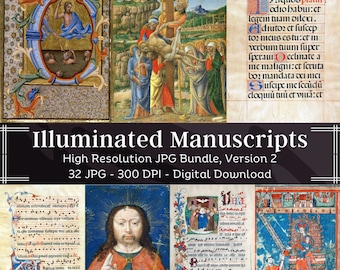 32 Illuminated Manuscripts Pages | Medieval Junk Journal | Book of Hours Print Bundle | HQ Vintage Printable Illustrations| Instant Download