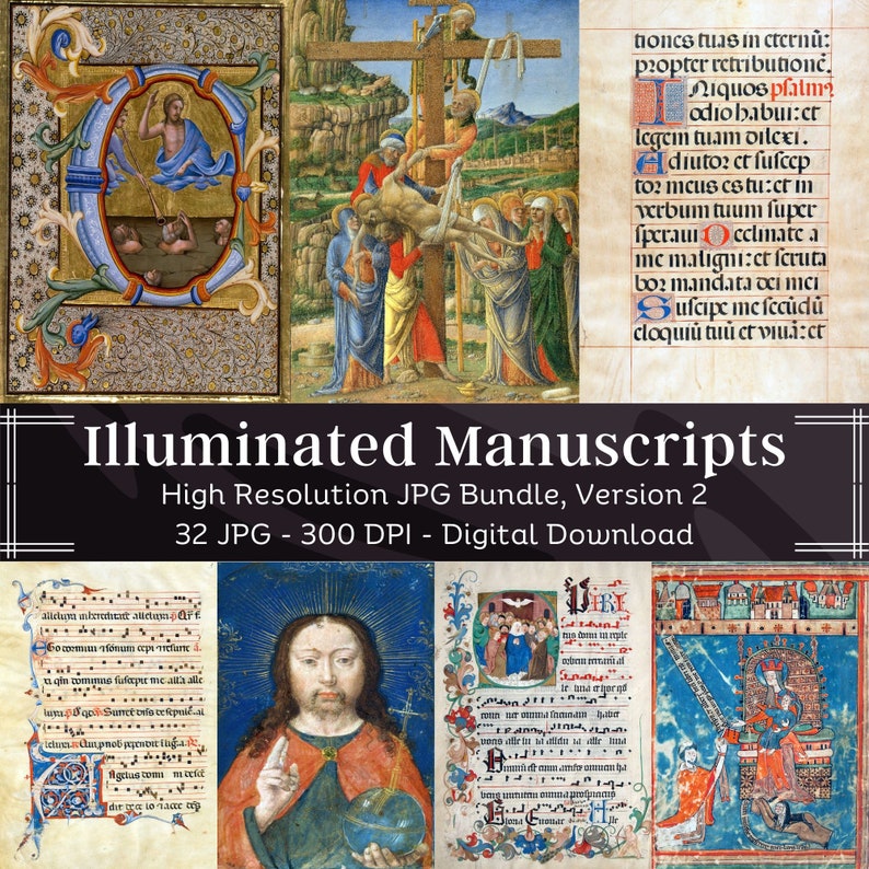 32 Illuminated Manuscripts Pages Medieval Junk Journal Book of Hours ...