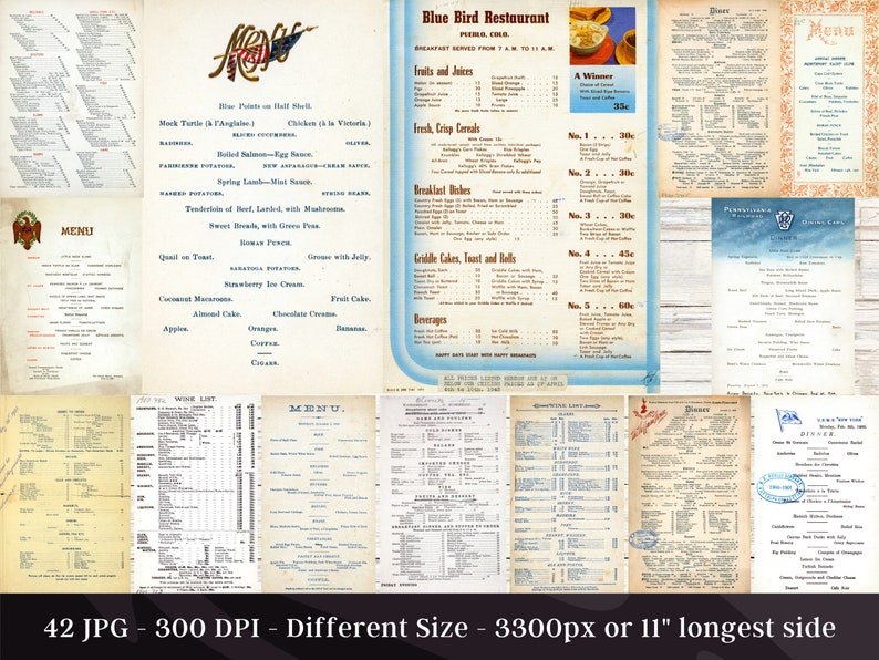 Menu Tracklist 42 Vintage Menu Illustrations V1| Digital Restaurant Dinner & Wine List ...