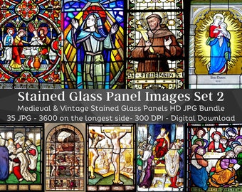 Medieval Renaissance Stained Glass Images| 35 HQ Digital Image Bundle Set 2| Antique Christian Art| Gothic Window| Instant Download| Com.Use
