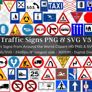 200 交通標識 PNG および SVG セット 3 | 個別の道路標識クリップアート | 道路標識車用デカール昇華デザイン | インスタントダウンロード Com。使用